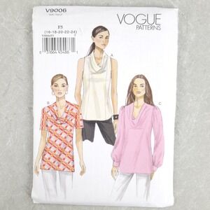 Vogue V9006 Cowl Neck Tops Sewing Pattern Easy Office Capsule Plus Size 16-24
